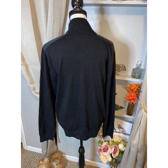 NWT Michael Kors New $128 Black Part Zip MK Logo 100% Cotton Long Sleeve Sweater - Picture 9 of 12